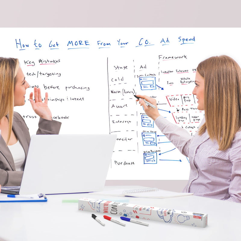 [Australia - AusPower] - Kassa Large Whiteboard Wall Sticker Roll - 17.3" x 96” (8 Feet) - 3 Dry Erase Board Markers Included - Adhesive White Board Wallpaper for Fridge, Office & Kids Room - Peel and Stick Paper Decal 