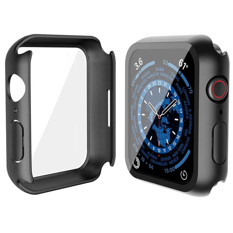 [Australia - AusPower] - Misxi 2 Pack Hard PC Case with Tempered Glass Screen Protector Compatible with Apple Watch Series 7 45mm, Ultra-Thin Scratch Resistant Overall Protective Cover for iWatch S7, Black 