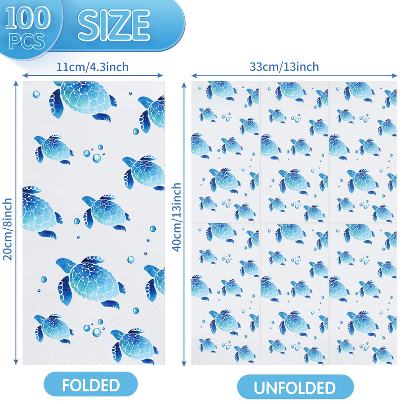 [Australia - AusPower] - 100 Pcs Turtle Disposable Paper Napkins Decorative Soft Guest Towels for Bathroom Kitchen Party Blue Ocean Supplies Sea Decoration Absorbent Napkins for Birthday Holiday Dinner Wedding Baby Shower 
