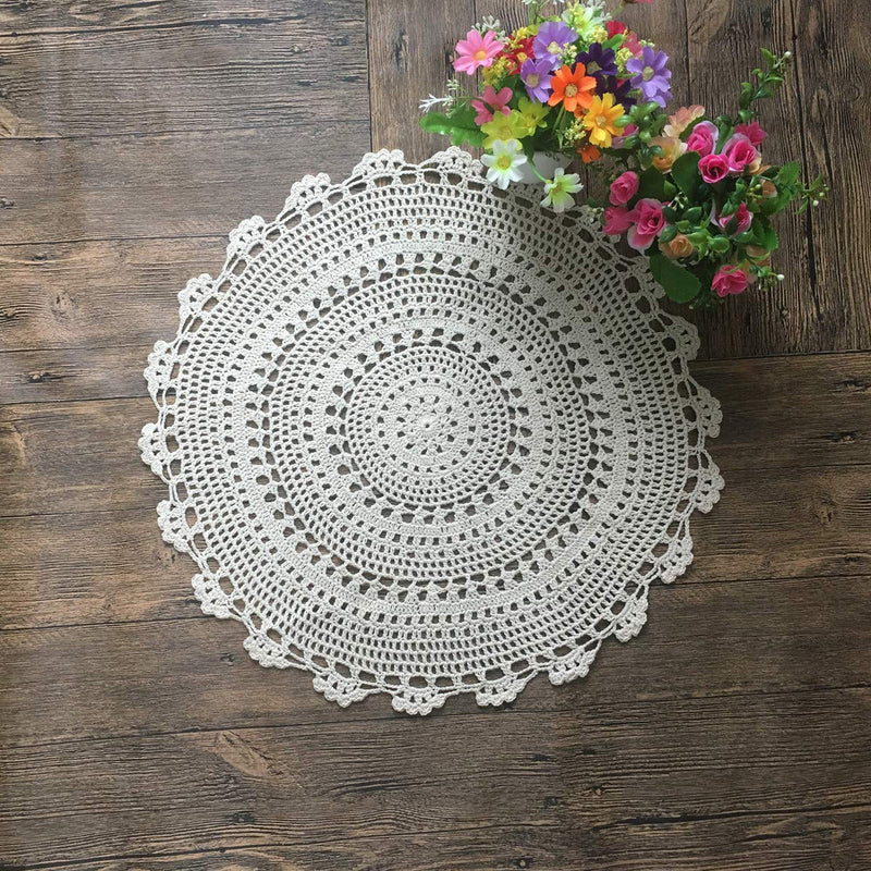 [Australia - AusPower] - MindPlus 4Pcs Vintage Doilies 6-18 Inches Round Hand Crochet Doilies White Beige Vintage Wedding Tea Party (beige) 