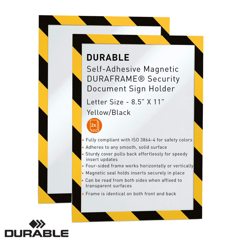 [Australia - AusPower] - Durable Self-Adhesive Magnetic DURAFRAME Security Document Sign Holder, Letter-Size 8-1/2" x 11", Yellow/Black, 2 Pack (4770130) 