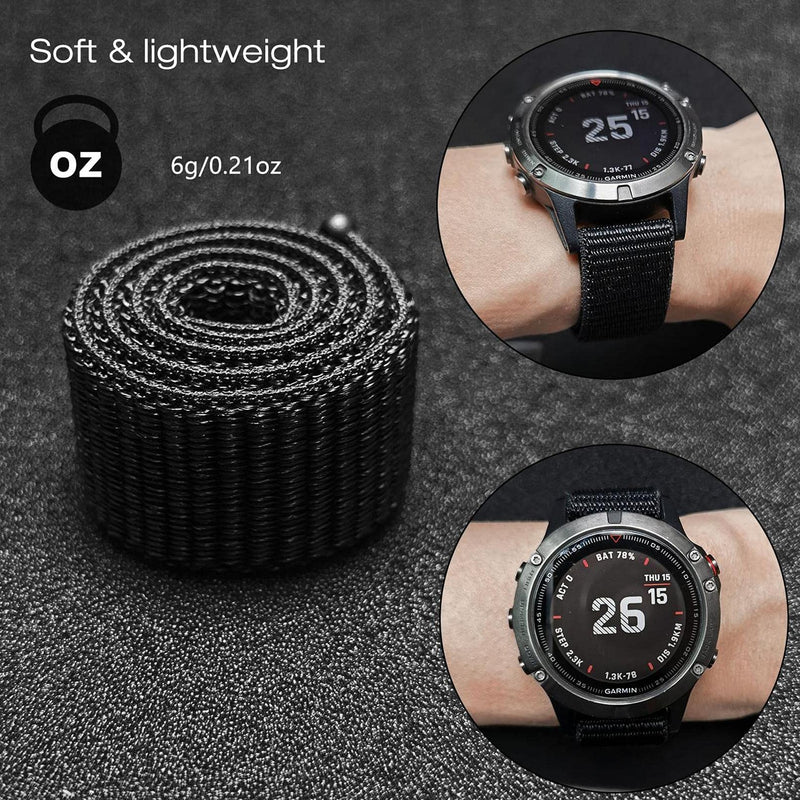[Australia - AusPower] - Abanen Hook and Loop Quick Dry Watch Band for Fenix 7X / Fenix 6X / Fenix 5X, 26mm Woven Nylon Ultralight Sport Wristband Strap for Garmin Fenix 6X Pro/Sapphire,Fenix 5X Plus,Enduro Black Green 