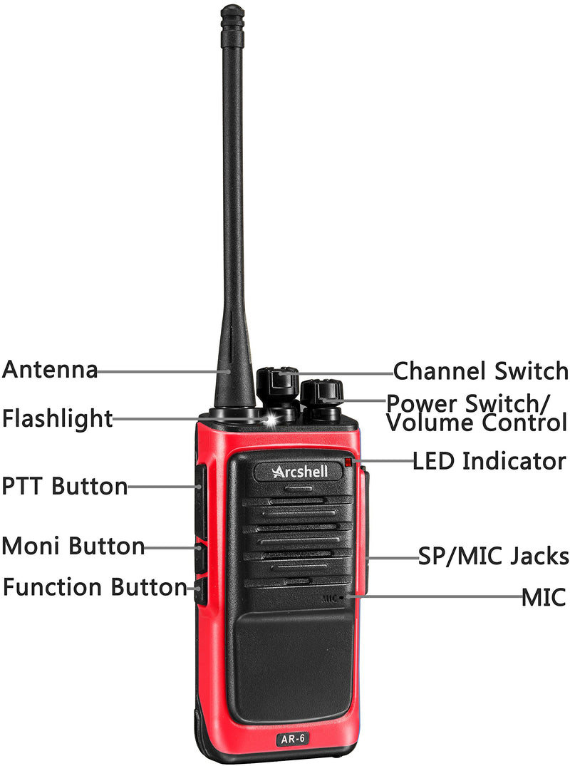 [Australia - AusPower] - Arcshell Rechargeable Long Range Two-Way Radios with Earpiece 2 Pack Walkie Talkies Li-ion Battery and Charger Included 
