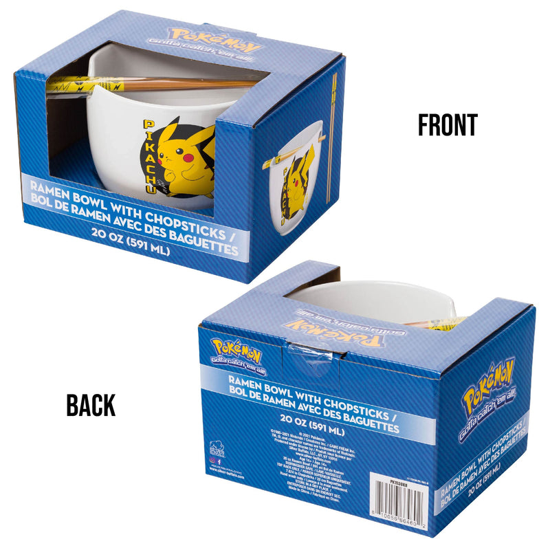 [Australia - AusPower] - Silver Buffalo Pokemon Pikachu Japanese Text Ceramic Ramen Noodle Bowl with Chopsticks, 20oz 