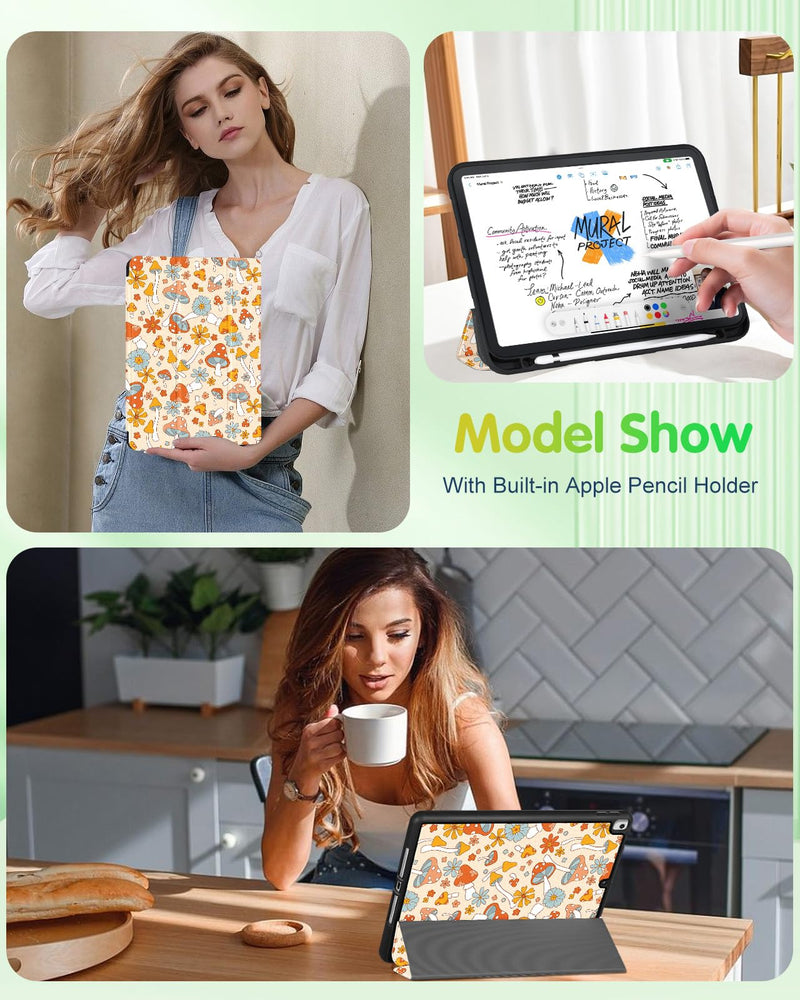 [Australia - AusPower] - Uppuppy for iPad 9th/8th/7th Generation Case 10.2 Inch Girls Cute Kids Women Folio Smart Cover Pencil Holder Mushroom Aesthetic Design Girly Kawaii Teens Cases for iPad 7/8/9 Gen A2602 A2270 A2197 1-for iPad 9/8/7th-Mushroom 