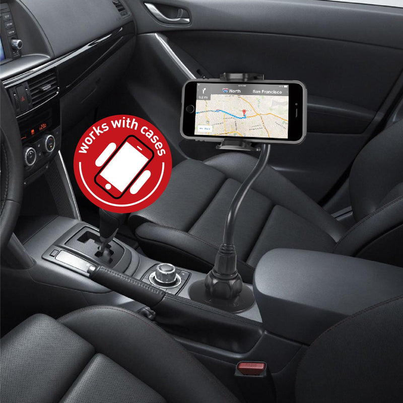 [Australia - AusPower] - Macally Car Cup Holder Phone Mount - 8” Long Flexible Gooseneck with 360° Adjustable Holder - Securely Fits Phones with/without Case up to 4.1” Wide - Easy to Use Cup Phone Holder for Car SUV or Truck 