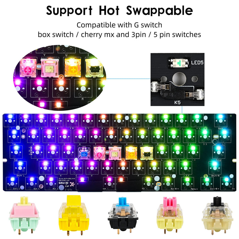 [Australia - AusPower] - GK61X V3 PCB Plate Case for 60% Keyboard Custom Hot Swappable RGB Keyboard DIY Kit with Mute Cotton Wired for 3/5 Pin Switch (GK61X-Lite Black) GK61X-Lite Black 