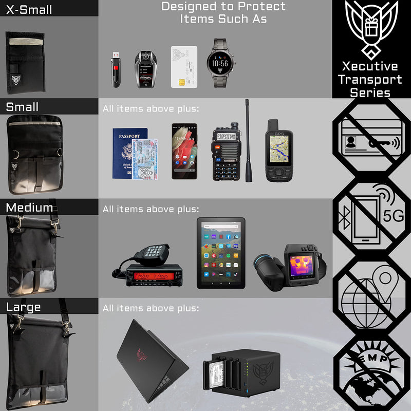 [Australia - AusPower] - Xtreme Sight Line ~ Xecutive Faraday Bag for Tablets and Other Medium Size Electronics ~ Data Security for Executive Travel ~ Shoulder Strap Included ~ Tracking/Hacking Defense 