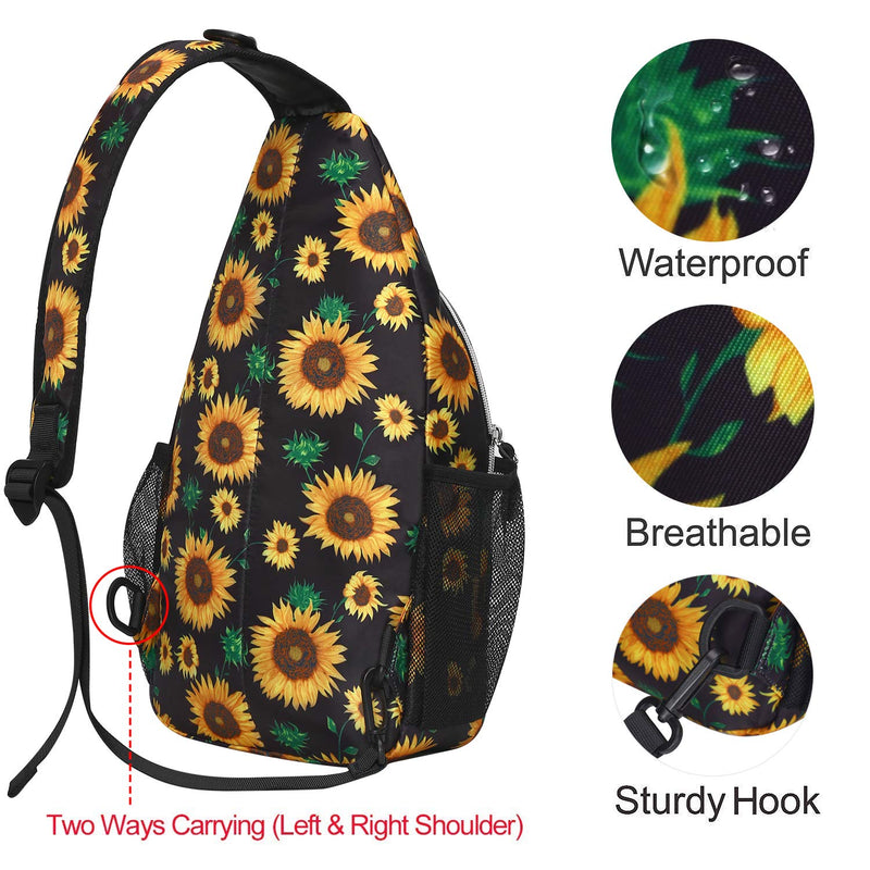 [Australia - AusPower] - MOSISO Sling Backpack,Travel Hiking Daypack Sunflower Rope Crossbody Shoulder Bag Black 