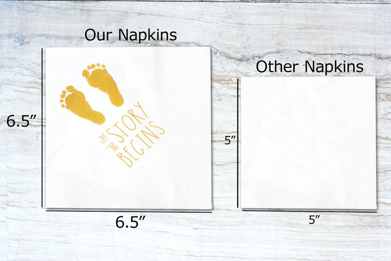 [Australia - AusPower] - Baby Shower Napkins -"And The Story Begins" 100 Gender Reveal Gold Napkins - Large 6.5 x 6.5 Inch 