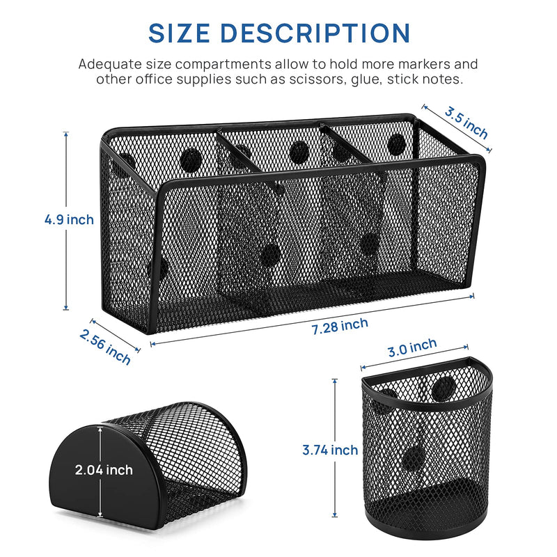 [Australia - AusPower] - Magnetic Pencil Holder, VICNOVA Metal Magnetic Pen Holder with Extra Strong Magnets/3+3 Generous Compartments, Magnetic Storage Basket Organizer to Hold Whiteboard Refrigerator Locker Accessories 