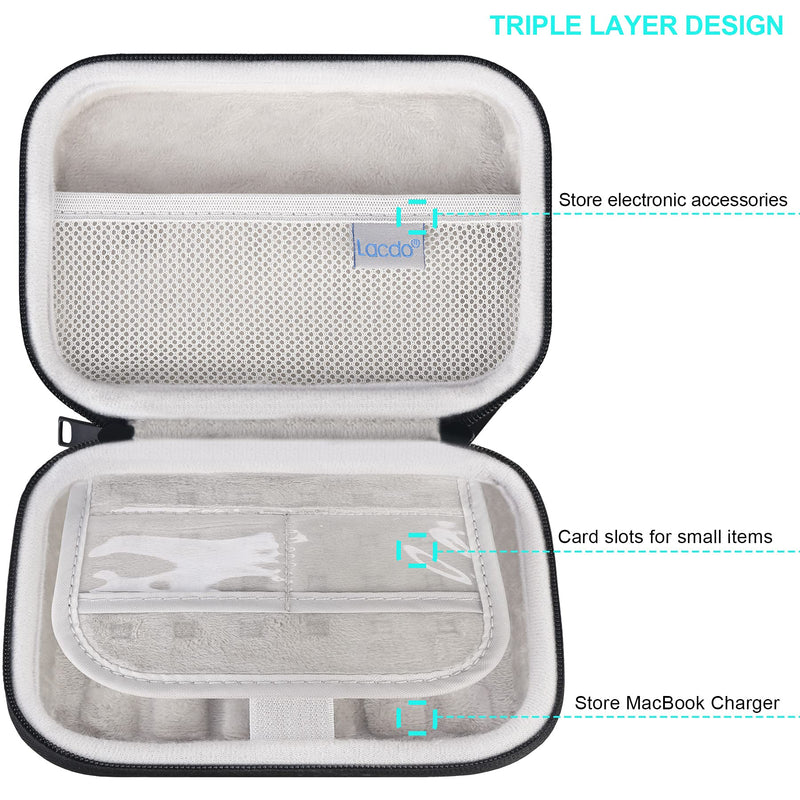 [Australia - AusPower] - Lacdo Hard Carrying Case for MacBook Pro Air MagSafe/MagSafe 2 Power Adapter, iPhone13/13 Pro Charger, USB-C Hub, Type-C Hub, Earbuds, USB Cable Organizer EVA Protective Shockproof Travel Bag, Black 