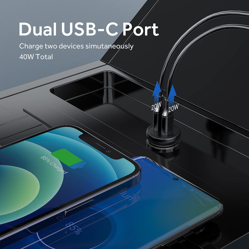 [Australia - AusPower] - Dual USB C Car Charger Adapter, 40W Fast Car Charger USB C Cigarette Lighter USB Charger Adapter PD 3.0 Type C Car Charger Compatible for iPhone 13/12/Pro/Max/12 Mini/11, Samsung Galaxy S21/S20 Plus 