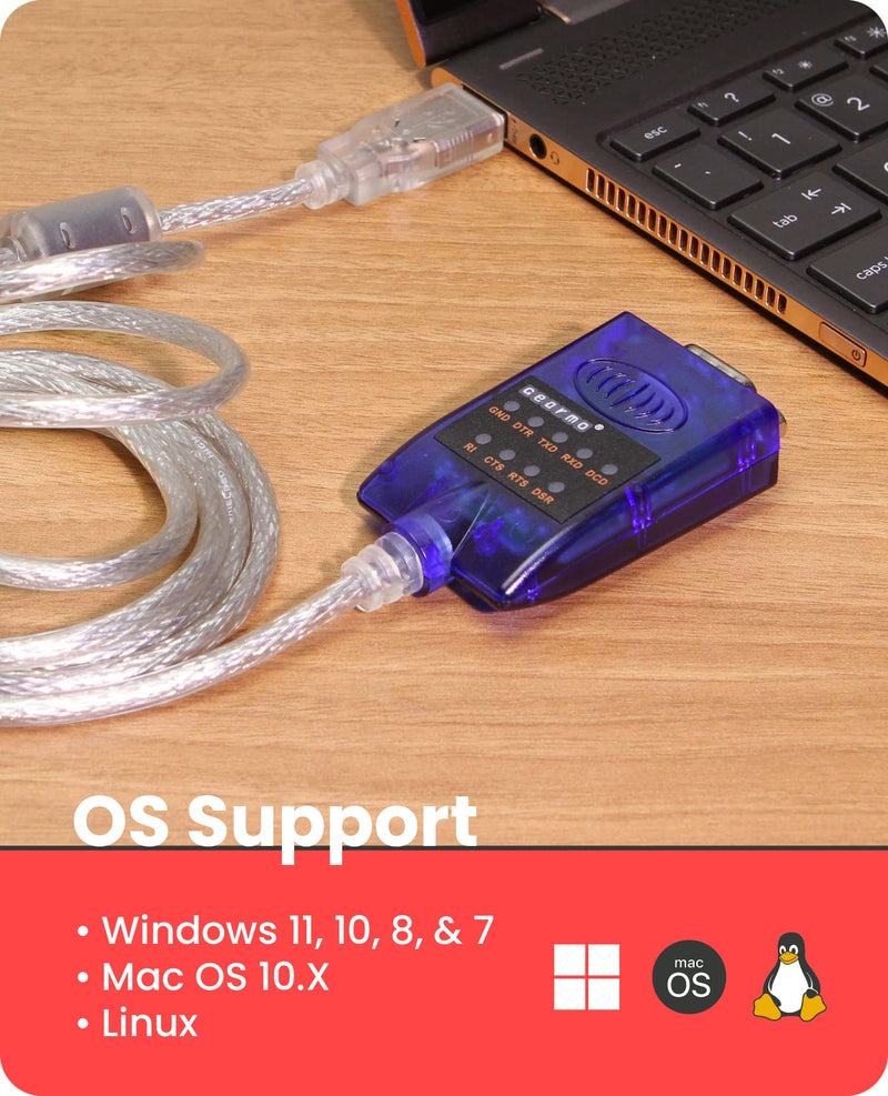 [Australia - AusPower] - Gearmo USB to Serial RS-232 Adapter with LED Indicators, FTDI Chipset, Supports Windows 11/10/8.1/8/7/, Mac OS X 10.6 and Above 