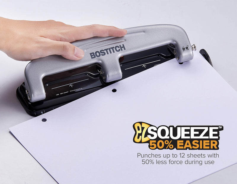 [Australia - AusPower] - PaperPro inPRESS 12 Reduced Effort Three-Hole Punch, Silver/Black (2101) 12 Sheet Black 