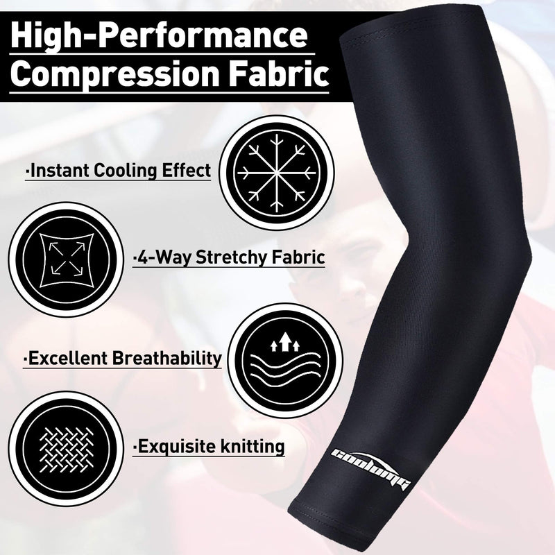 [Australia - AusPower] - COOLOMG Compression Arm Sleeves Youth Kids for Basketball Football Baseball 1 Pair Black Large 