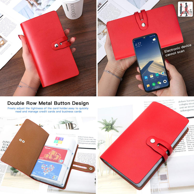 [Australia - AusPower] - Padike RFID Credit Card Holder Business Card Organizer Business Card Holder, with 96 Card Slots Credit Card Protector for Managing Your Different Cards to Prevent Loss or Damage (Red) Red 