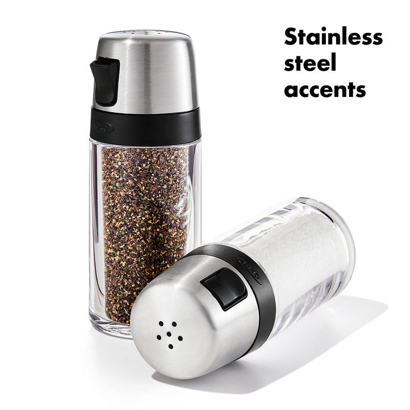 [Australia - AusPower] - OXO Salt and Pepper Shaker Set, Clear, Stainless Steel Salt & Pepper Shaker Set 