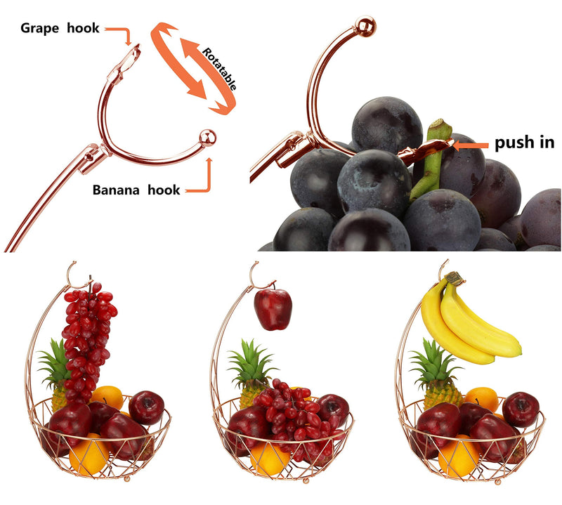 [Australia - AusPower] - RosyLine，Fruit Basket + Banana holder, Elegant Fruit Bowl with Banana Tree Hanger, (rose gold) Rose Gold 