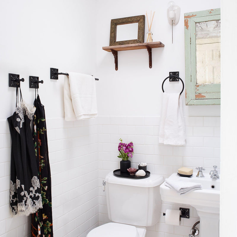 [Australia - AusPower] - Autumn Alley Bathroom Toilet Paper and Towel Holder Set - Wall Mount Modern Bathroom Hardware Black Accessories, 2 PC, Matte Black Toilet Paper Holder, Black Hand Towel Ring Holder for Bathroom Wall 