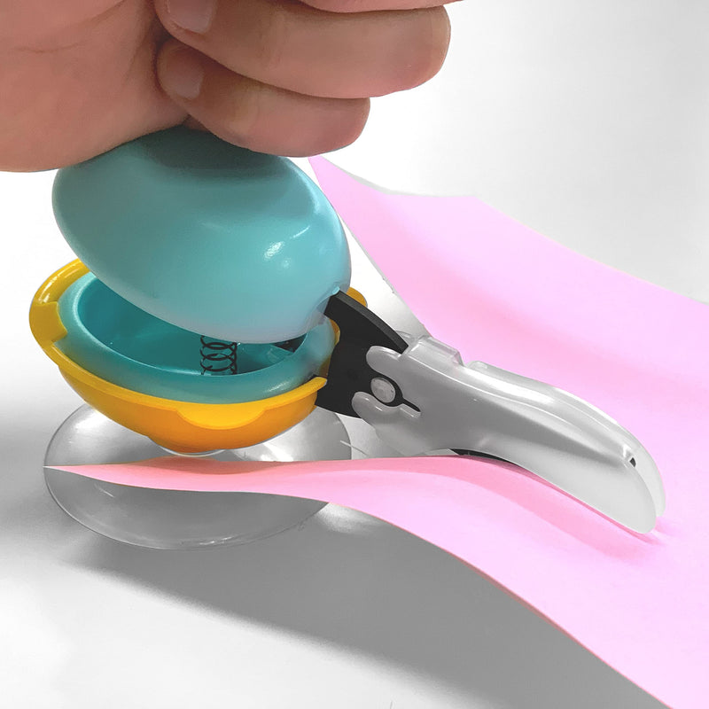 [Australia - AusPower] - HARAC Table Top Scissors with Base Adaptive Scissors Spring Loaded, Safety Push Down Scissors for Special Needs, Ambidextrous Training Scissors, Made in JAPAN, Blue BLUE + BASE 