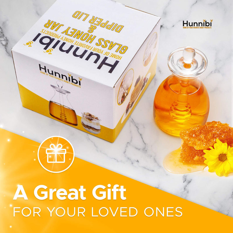 [Australia - AusPower] - Hunnibi Handmade Honey Jar with Dipper, Glass Made Honey Dipper and Honey Pot 