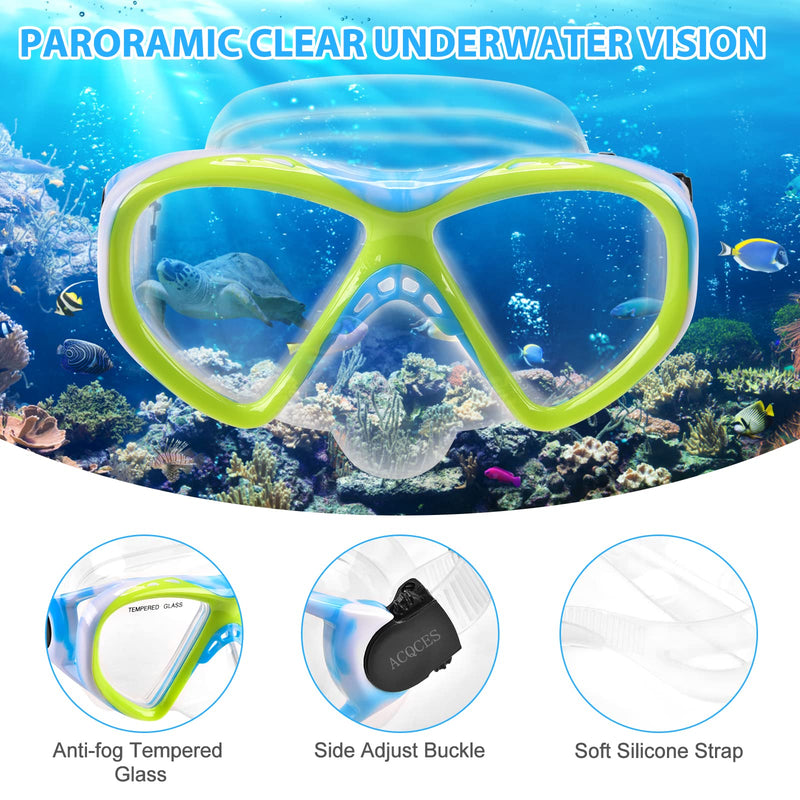 [Australia - AusPower] - Kids Snorkel Set Dry Top Snorkel Mask Snorkeling Gear for Kids Youth Boys Girls Junior Age 5-15,Tempered Glass Swimming Diving Scuba Goggles 180 Degree Panoramic View 