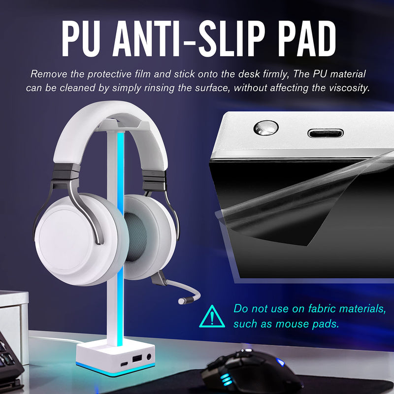 [Australia - AusPower] - EZDIY-FAB USB LED Light Bar Headphones Stand, Desktop Atmosphere RGB Backlight,50 Built-in Color Modes, Headphone Holder for Gamers Gaming PC PS5 Accessories Desk- White- 1 Pack 