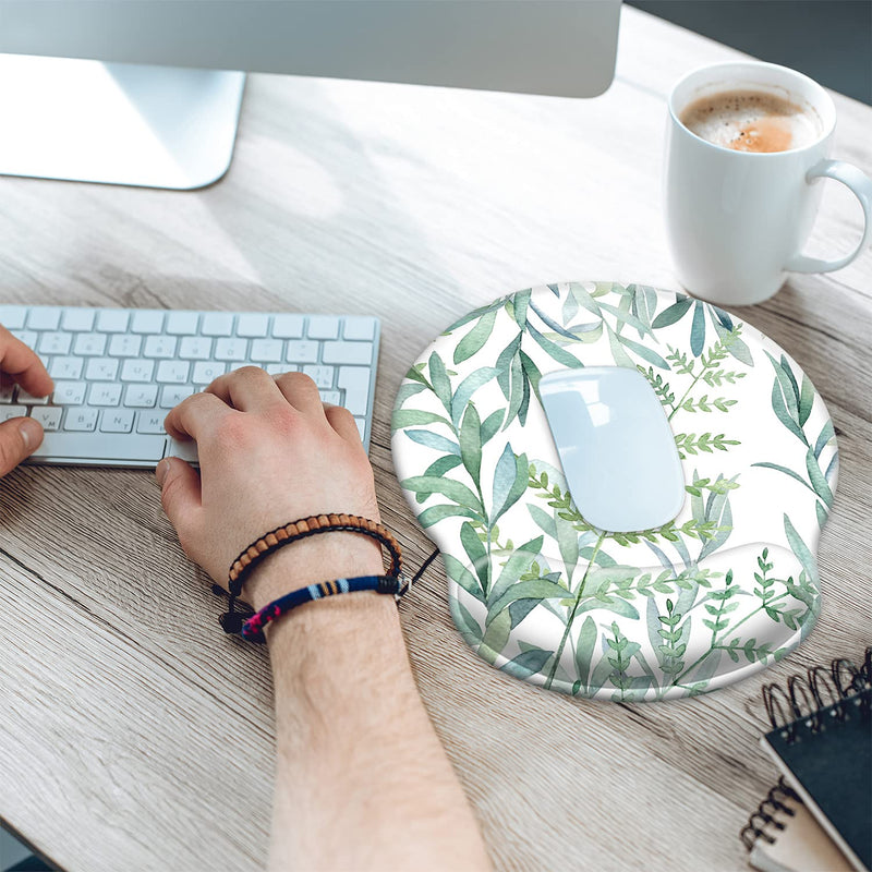 [Australia - AusPower] - Ergonomic Mouse Pad with Wrist Support Gel [30% Larger], iDonzon Cute Soft Wrist Rest Pad with Non-Slip Rubber Base, Easy Typing & Pain Relief - Green Plants 
