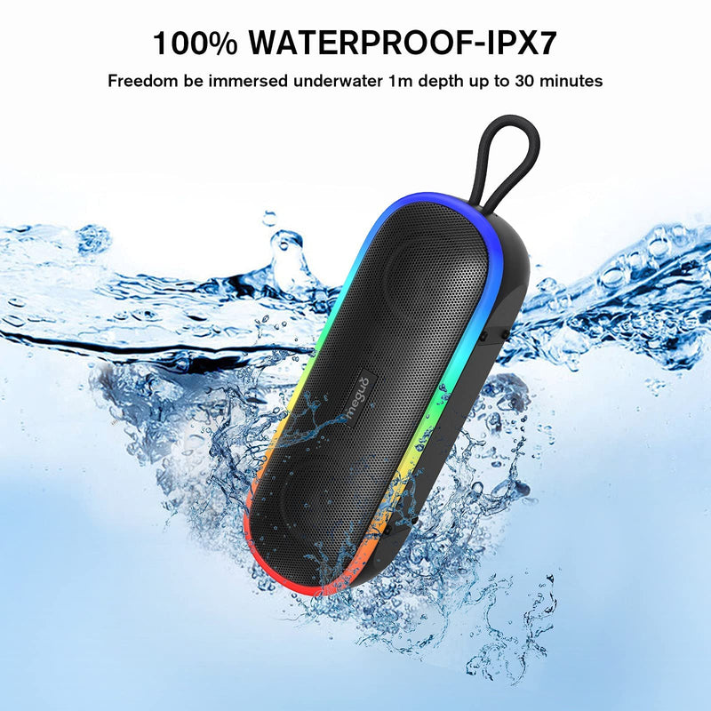 [Australia - AusPower] - Bluetooth Speaker,MEGUO Portable Wireless Speakers with 20W Loud Stereo Sound & Bass+,IPX7 Waterproof,LED Light,24H Playtime,TWS for Outdoor Travel,Home Party,Pool,Beach,Hiking, Camping H-A15PRO-light Black 
