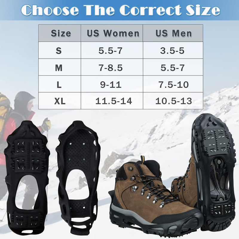 [Australia - AusPower] - Ice Snow Traction Cleats Crampons Anti-Slip Snow Shoes Cleats Walking on Snow and Ice Winter Walking Boots Cleats for Men Women Hiking, Jogging 24 Steel Crampons Small (3.5-5men/5.5-7women) 