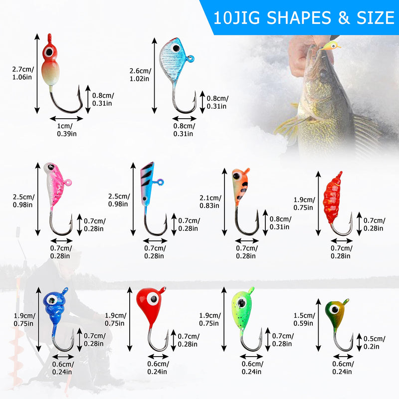 [Australia - AusPower] - Ice Fishing Jigs Lures kit,48pcs Luminous Ice Fishing Gear Crappie Panfish Jigs Head Fishing Hooks Set for Winter Ice Jigging Walleye Perch Bluegill 