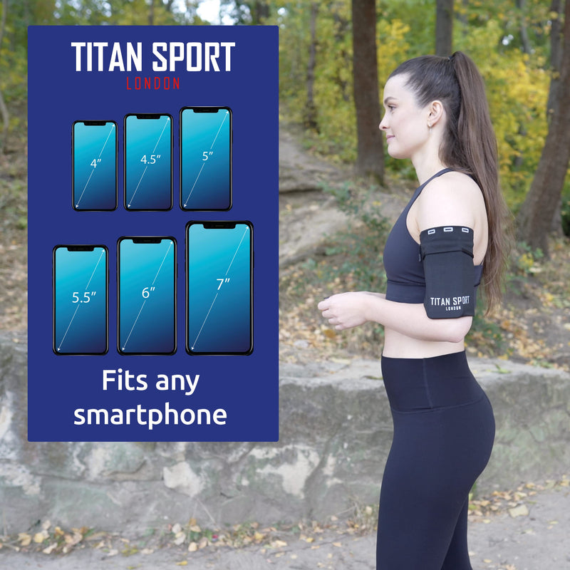 [Australia - AusPower] - Titan Sport Cell Phone Holder for Running - Universal Arm Bands for Walking/Workout/Gym, Exercise Sleeve Strap Band for Adult Women & Men, Fits All Devices Up to 7", iPhone SE/X/5/6/7/8/11/12 (XLarge) XLarge Black 
