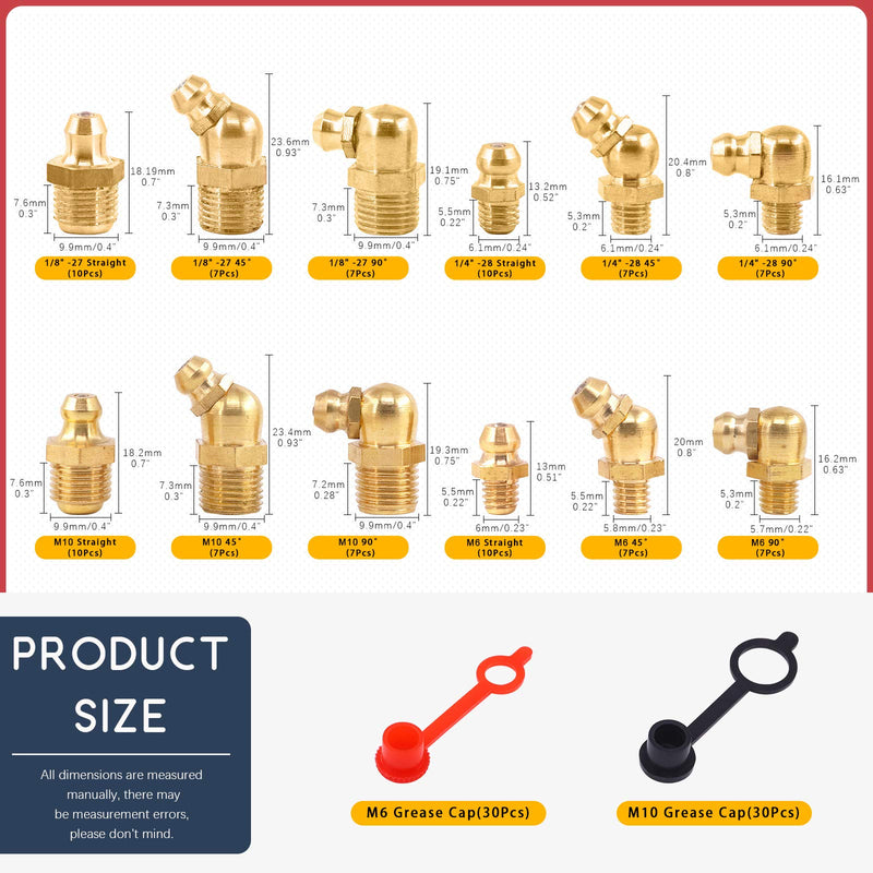 [Australia - AusPower] - Hilitchi Hydraulic Zerk Grease Fittings Assortment Kit with Grease Zerk Caps (SAE & Metric Grease Fitting-156Pcs) SAE & Metric-156PCS 