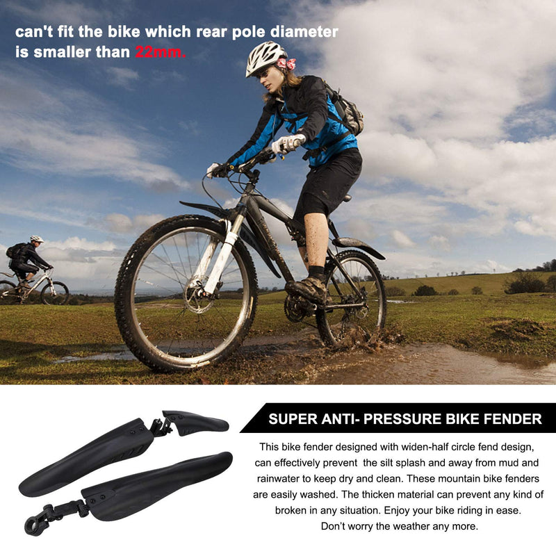 [Australia - AusPower] - TAGVO Bike Mudguard Set for 24/26/27.5 inch, 3 Parts-Universal Full Cover Thicken Widen Bicycle Fenders Set Mountain Bike Front and Rear Mud Guard Adjustable Bike Fender Mudflap for MTB Road Bike black 