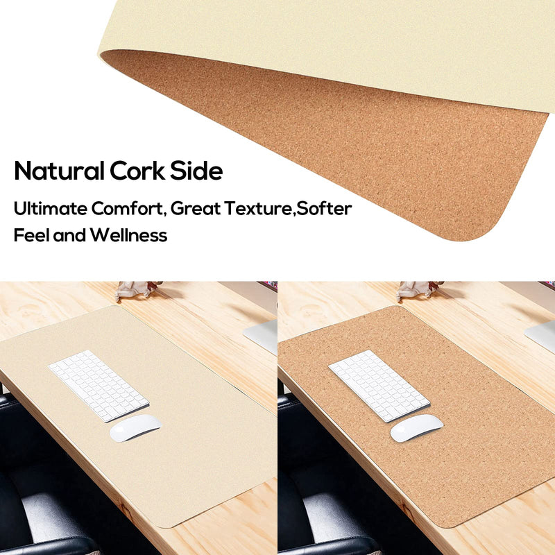 [Australia - AusPower] - Large Natural Cork & Leather Desk Pad,eco Desk mat,Double-Sided Desk Protector ,Waterproof Keyboard pad ,Desk Mouse Pad for Office/Home/Gaming(Apricot,23.6"x 11.8" ) Apricot 23.6"x 11.8" 