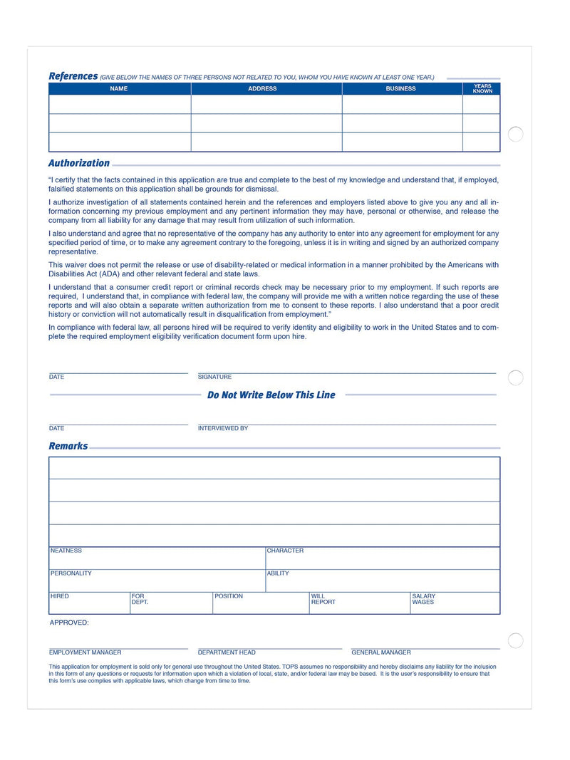 [Australia - AusPower] - Adams Applications for Employment, 8.5 x 11 Inch, 3-Hole Punched, 50-Sheets/Pack, 2-Pack, White (9661) 