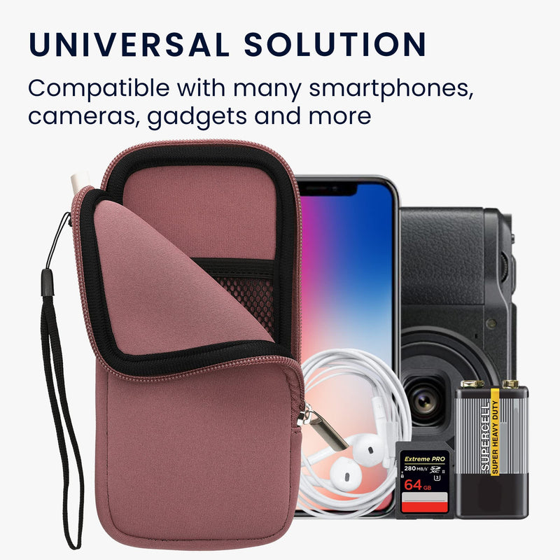 [Australia - AusPower] - kwmobile Neoprene Phone Pouch Size XXL - 7" - Universal Cell Sleeve Mobile Bag with Zipper, Wrist Strap - Dark Rose 