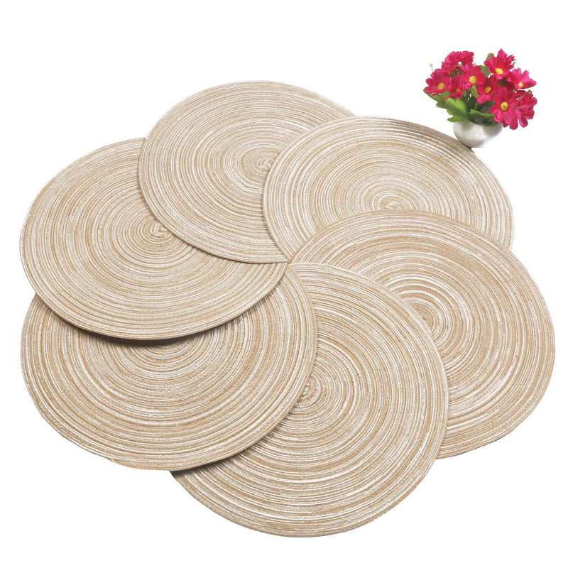 [Australia - AusPower] - SHACOS Round Braided Placemats Set of 6 Washable Round Placemats for Kitchen Table 15 inch Round Table Mats (Beige, 6) Beige 