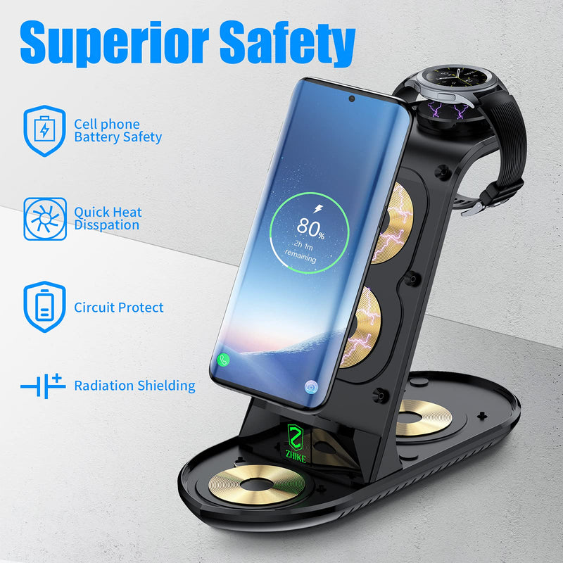 [Australia - AusPower] - ZHIKE Wireless Charger,4 in 1 Wireless Charging Station Compatible with Samsung S20/S21/S10/Note 20/iPhone 12,Fast Charger Stand Dock for Galaxy Watch 46mm/42mm/Active 2/Gear S3 and Buds(with Adapter) 