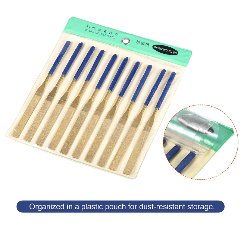 [Australia - AusPower] - uxcell Diamond Needle File Set 5mm x 180mm, Flat Files Titanium Coated Tools for Metal Wood Stone Glass, 10pcs 