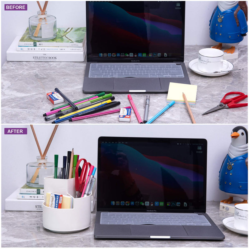 [Australia - AusPower] - Siveit Rotating Pen Holder, 3 Slots 360-Degree Spinning Pencil Pen Desktop Organizer Cute Pencil Cup Pot for Home, Office, Kids (White) White 