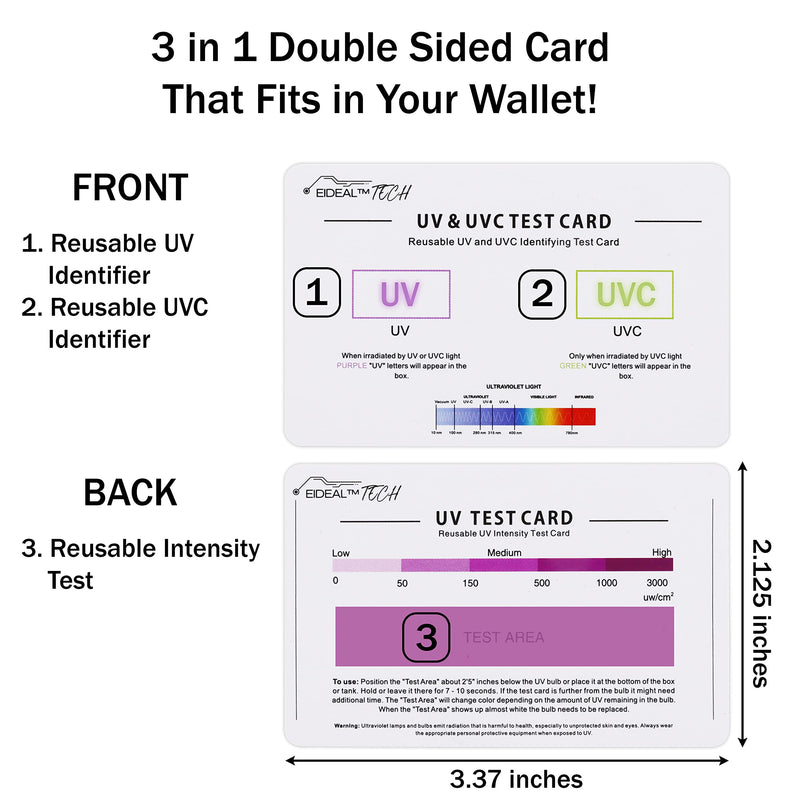 [Australia - AusPower] - EIDEAL | UV & UVC Test Card & UV Intensity Test Card | 3-in-1 UV Test Card | UVA & UVC Light Identifying Card | UV Bulb & LED Intensity Reading Card | UV Dosage Indicator Card | UVB Tester 