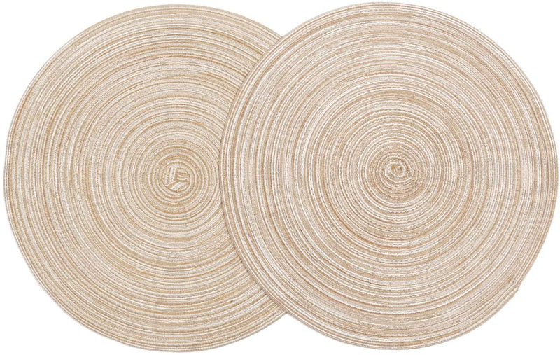 [Australia - AusPower] - SHACOS Round Braided Placemats Set of 6 Washable Round Placemats for Kitchen Table 15 inch Round Table Mats (Beige, 6) Beige 