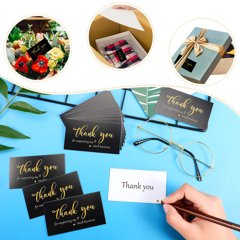 [Australia - AusPower] - 620 Pieces Thank You Cards and Stickers Set Thank You Gold Foil Stickers Thank You for Supporting My Small Business Stickers with Resealable Packaging Bag, Suitable for Business Owners (Black) Black 