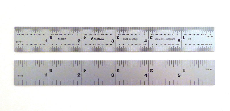 [Australia - AusPower] - Shinwa 6" 4R Rigid (.750 wide x .035 thick) Zero Glare Satin Chrome Stainless Steel 4R Machinist Engineer Ruler/Rule with Graduations in 1/64, 1/32, 1/8, 1/16 Model H-3001A 