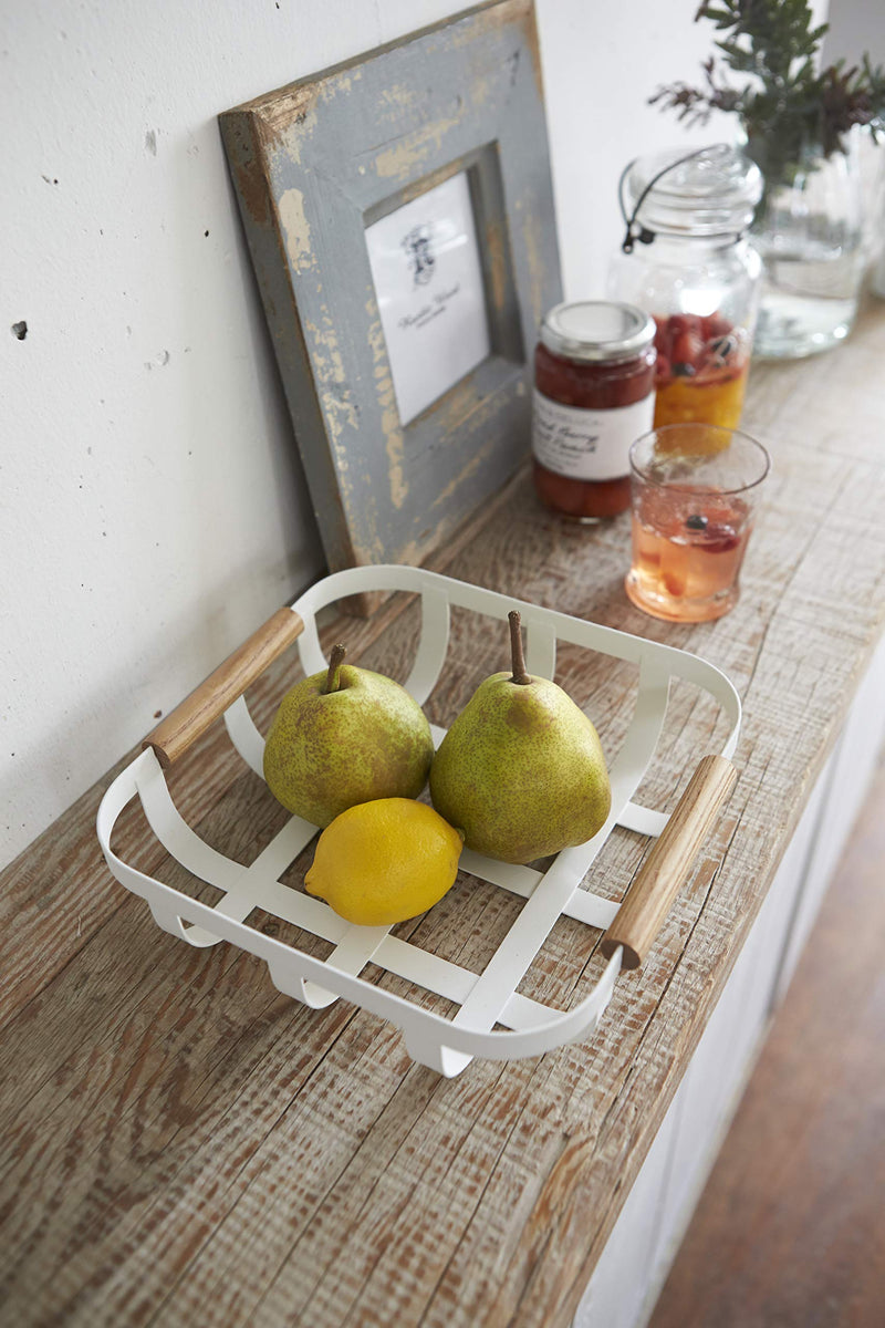 [Australia - AusPower] - Yamazaki Home Kitchen Decorative Metal Holder Bowl | Steel + Wood | Fruit Basket, One Size, White 