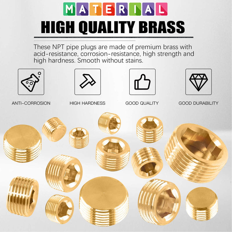 [Australia - AusPower] - Glarks 30Pcs Brass 1/8'' 1/4'' 3/8'' 1/2'' 3/4'' NPT Male Pipe Plug Fitting Set Internal Hex Thread Socket Pipe Plug Assortment Kit 30Pcs Assortment Set 