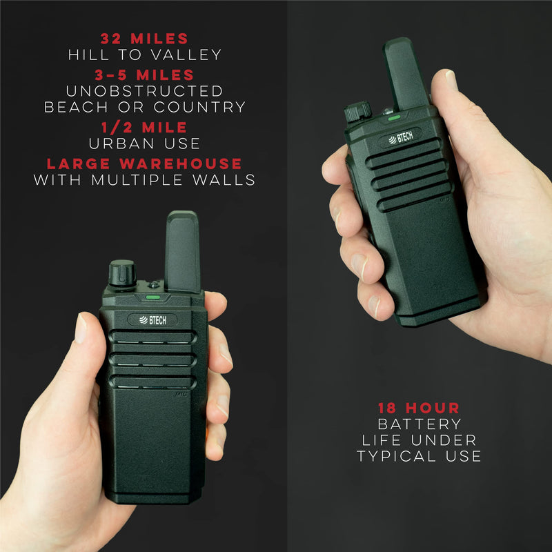 [Australia - AusPower] - BTECH FRS-B1 2 Pack FRS Walkie Talkies, NOAA, High Output Two-Way Radio. Full Kit with Earpiece Kit, Holsters, Desktop Charger, Built in Flashlight, NOAA, and More 