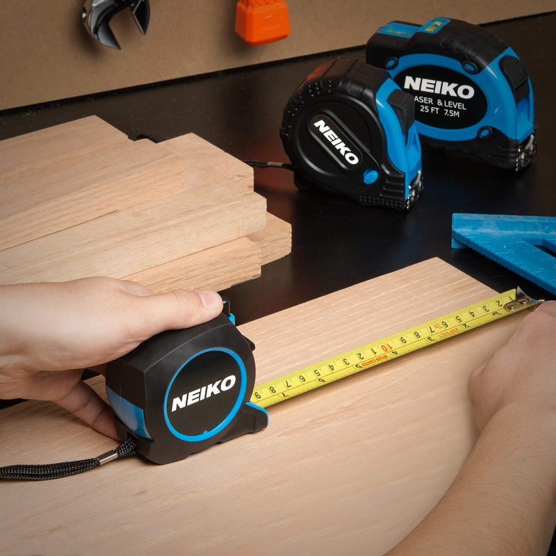 [Australia - AusPower] - Neiko 01602A SAE and Metric Tape Measure with Magnetic Hook and Measurement Marker | 25-Feet (7.5 Meters) Maximum Measuring Length | Includes One Ink Bottle Refill 